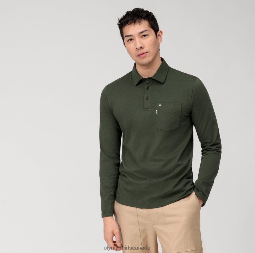 OLYMP Casual Jersey Long-Sleeved Polo Dark Green H2P42H2120 Clothing