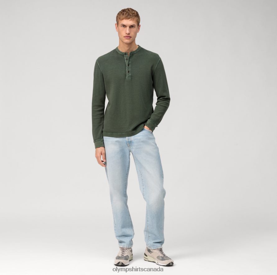 OLYMP Casual Jersey Long-Sleeved Polo Grey Green H2P42H2115 Clothing