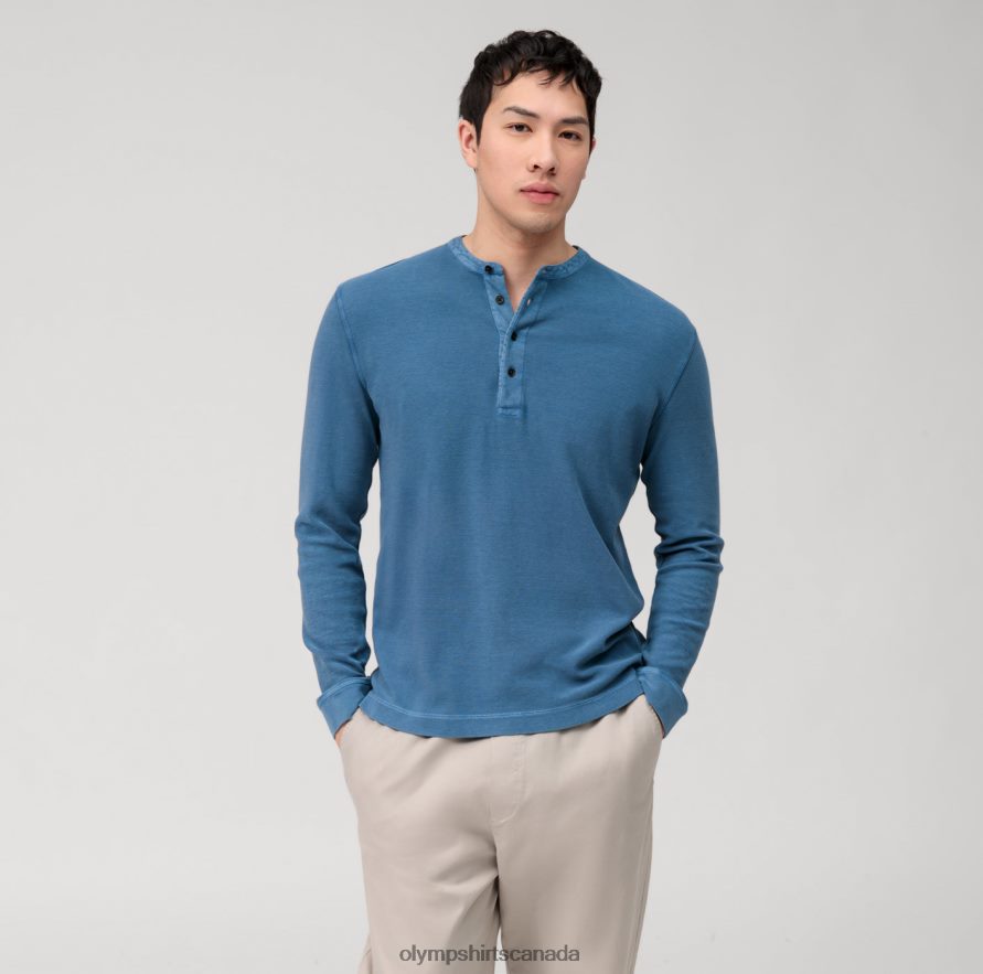 OLYMP Casual Jersey Long-Sleeved Polo Smoke Blue H2P42H2129 Clothing