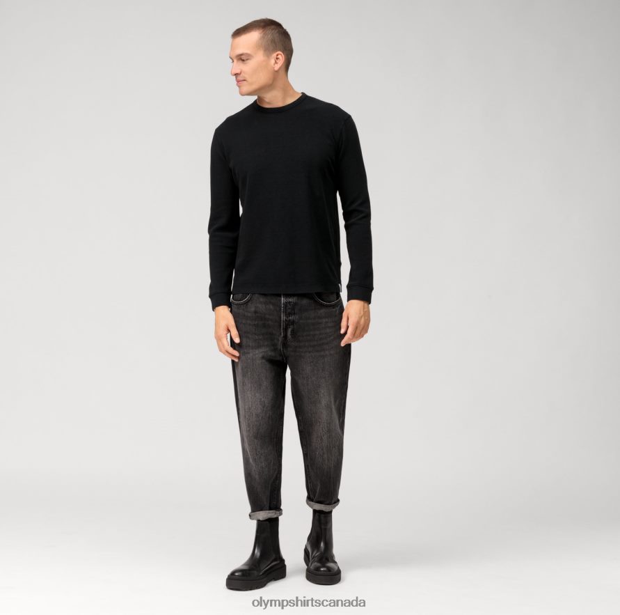 OLYMP Casual Jersey Long-Sleeved T-Shirt Black H2P42H2053 Clothing