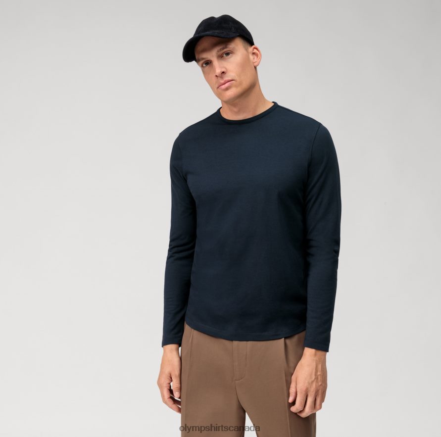 OLYMP Casual Jersey Long-Sleeved T-Shirt Marine H2P42H2033 Clothing