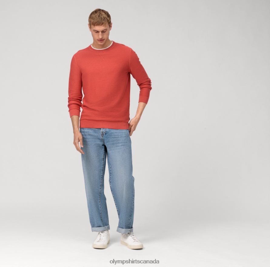 OLYMP Casual Knitwear Pullover Red Orange H2P42H1821 Clothing