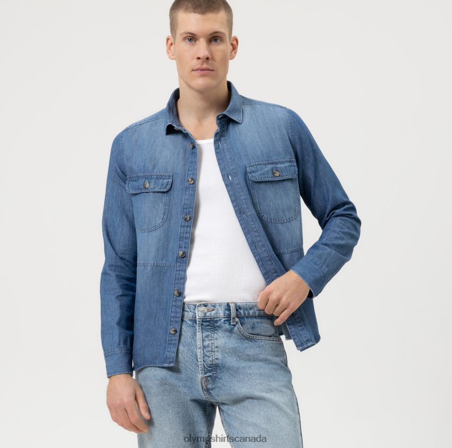 OLYMP Casual Overshirt Casual Shirt Kent Indigo H2P42H1953 Clothing