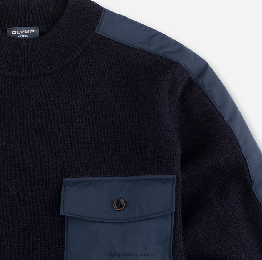 OLYMP Knitwear Modern Fit Pullover Stand-Up Collar Marine H2P42H1864 Clothing
