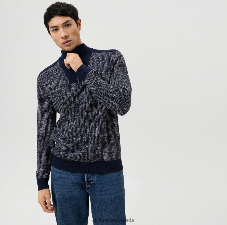 OLYMP Knitwear Modern Fit Pullover Zipper Jacket Marine H2P42H1749 Clothing