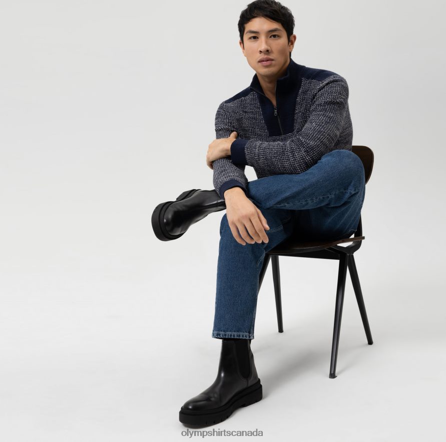 OLYMP Knitwear Modern Fit Pullover Zipper Jacket Marine H2P42H1749 Clothing