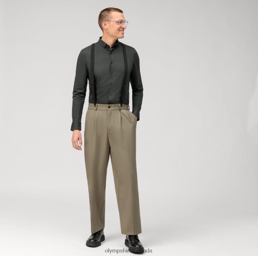 OLYMP Level Five 24/Seven Body Fit Business Shirt Button-Down Olive H2P42H528 Clothing
