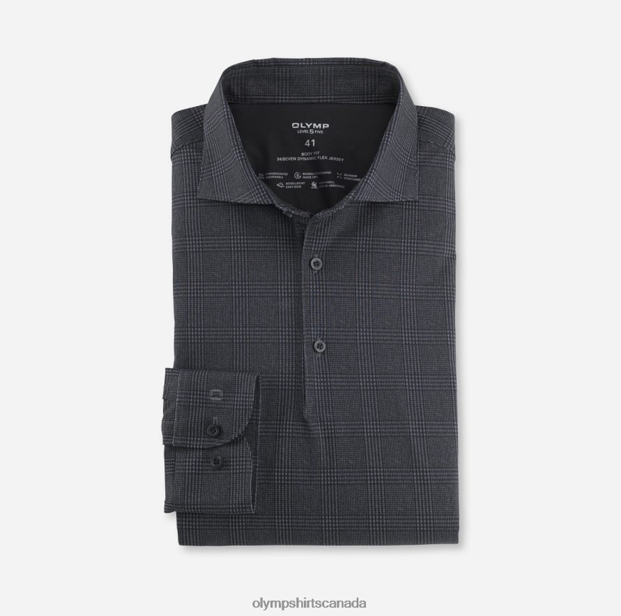 OLYMP Level Five 24/Seven Body Fit Business Shirt Kent Black H2P42H762 Clothing
