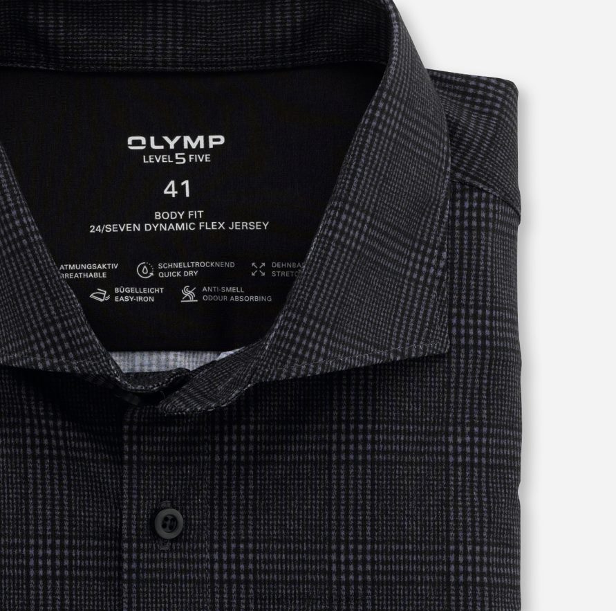 OLYMP Level Five 24/Seven Body Fit Business Shirt Kent Black H2P42H789 Clothing