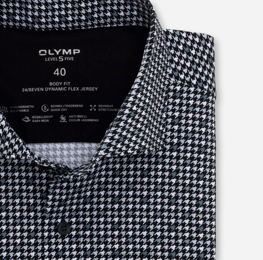 OLYMP Level Five 24/Seven Body Fit Business Shirt Kent Black H2P42H815 Clothing