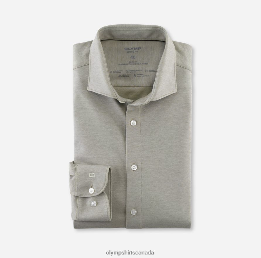 OLYMP Level Five 24/Seven Body Fit Business Shirt Kent Khaki H2P42H808 Clothing