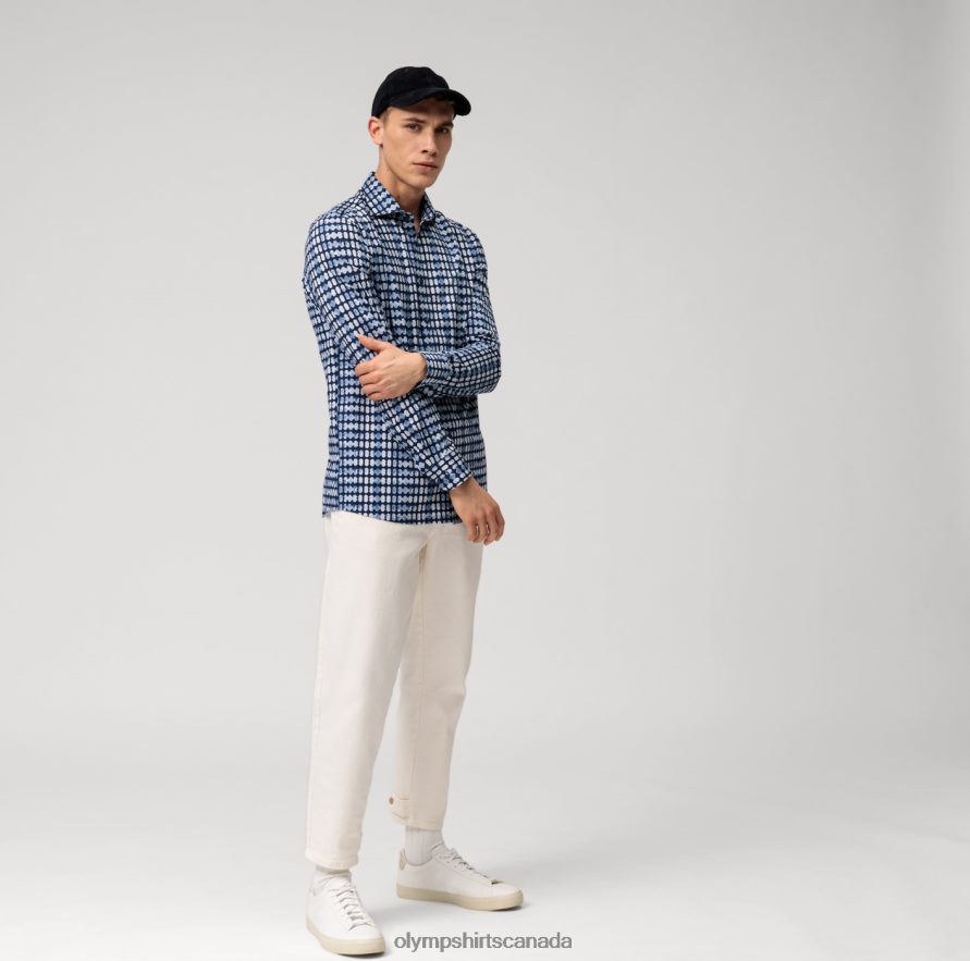 OLYMP Level Five 24/Seven Body Fit Business Shirt Kent Marine H2P42H454 Clothing