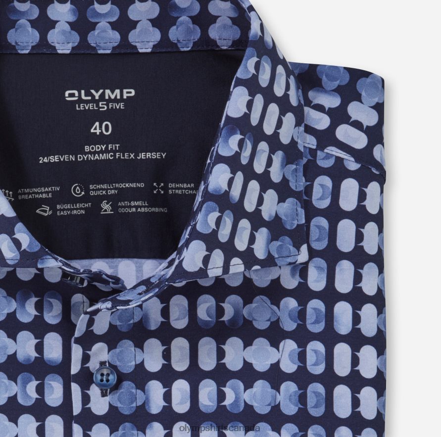 OLYMP Level Five 24/Seven Body Fit Business Shirt Kent Marine H2P42H556 Clothing