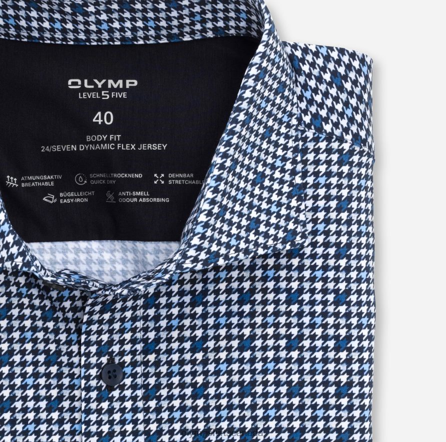 OLYMP Level Five 24/Seven Body Fit Business Shirt Kent Marine H2P42H819 Clothing