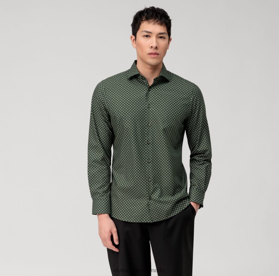 OLYMP Level Five 24/Seven Body Fit Business Shirt Kent Olive H2P42H478 Clothing