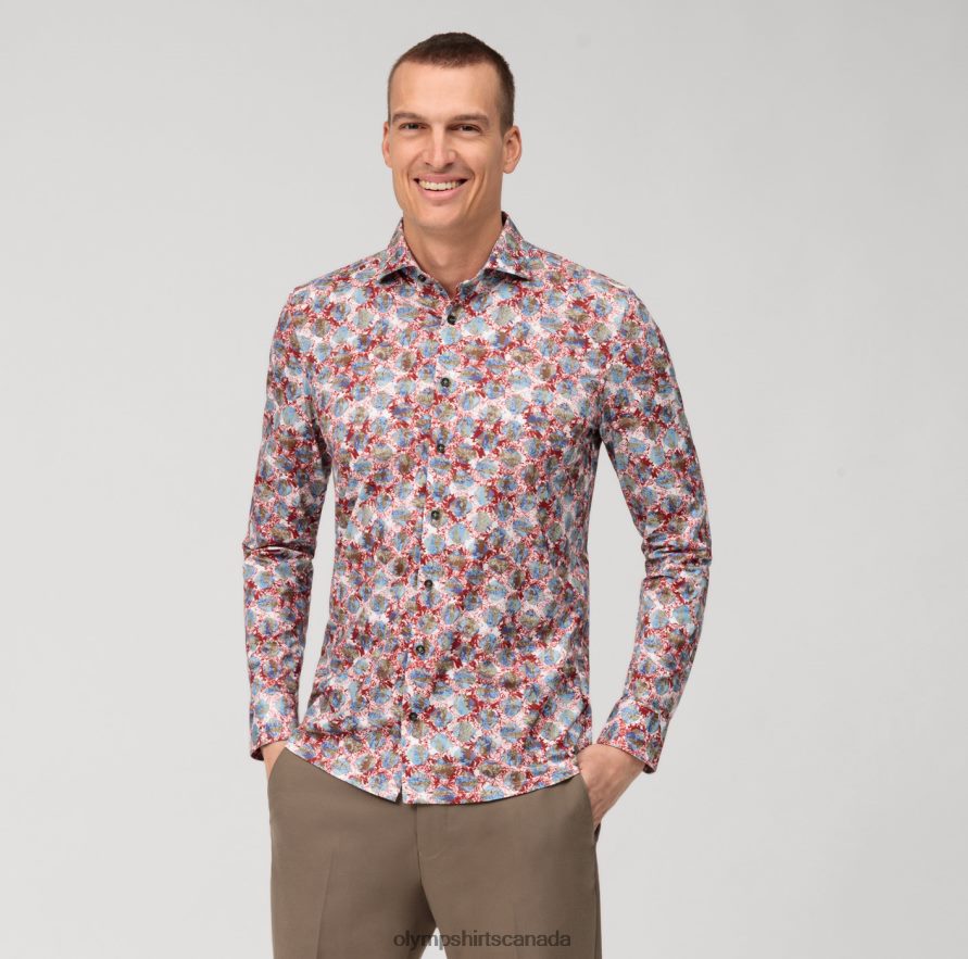 OLYMP Level Five 24/Seven Body Fit Business Shirt Kent Red H2P42H521 Clothing