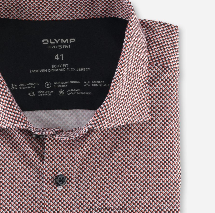 OLYMP Level Five 24/Seven Body Fit Business Shirt Kent Red Orange H2P42H627 Clothing