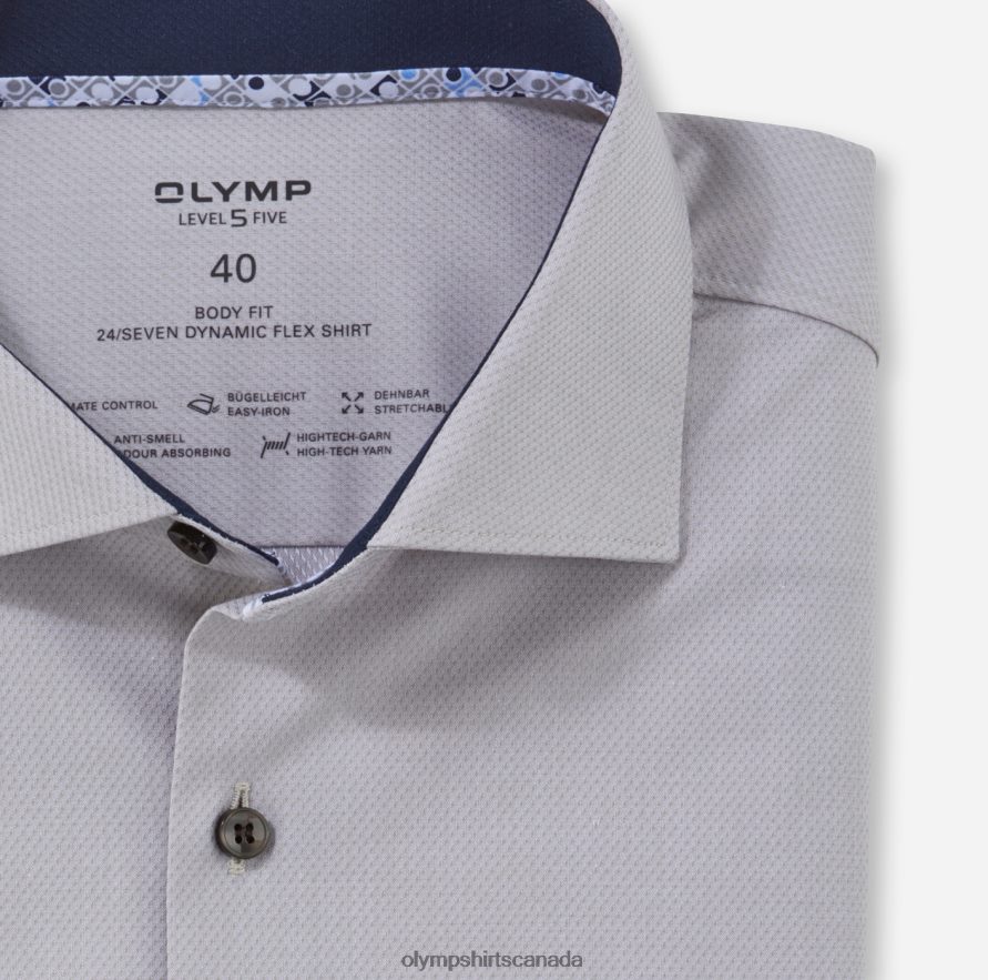 OLYMP Level Five 24/Seven Body Fit Business Shirt Kent Taupe H2P42H624 Clothing