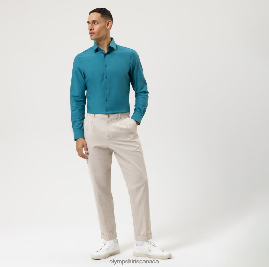 OLYMP Level Five 24/Seven Body Fit Business Shirt Long Sleeve Extra Long Modern Kent Emerald H2P42H891 Clothing