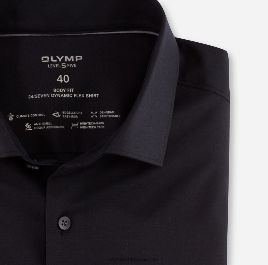 OLYMP Level Five 24/Seven Body Fit Business Shirt Modern Kent Black H2P42H468 Clothing