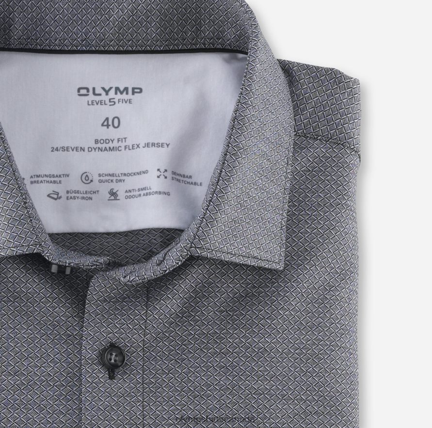 OLYMP Level Five 24/Seven Body Fit Business Shirt Modern Kent Black H2P42H725 Clothing