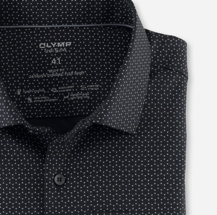 OLYMP Level Five 24/Seven Body Fit Business Shirt Modern Kent Black H2P42H768 Clothing