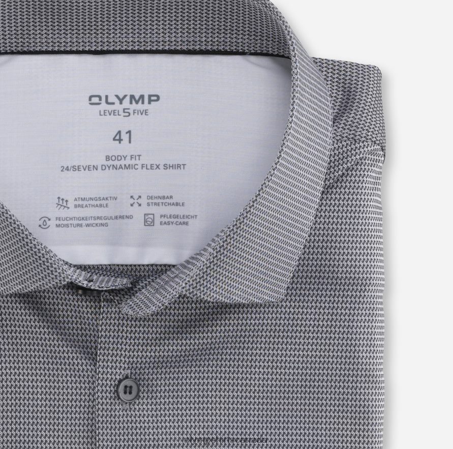 OLYMP Level Five 24/Seven Body Fit Business Shirt Modern Kent Black H2P42H807 Clothing
