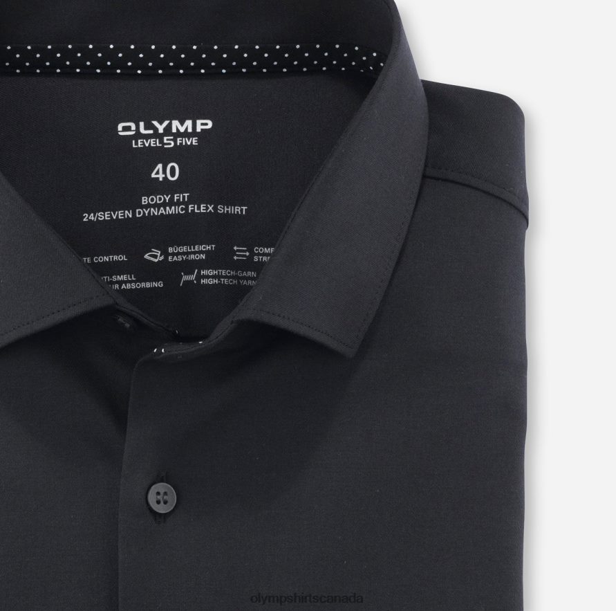 OLYMP Level Five 24/Seven Body Fit Business Shirt Modern Kent Black H2P42H817 Clothing
