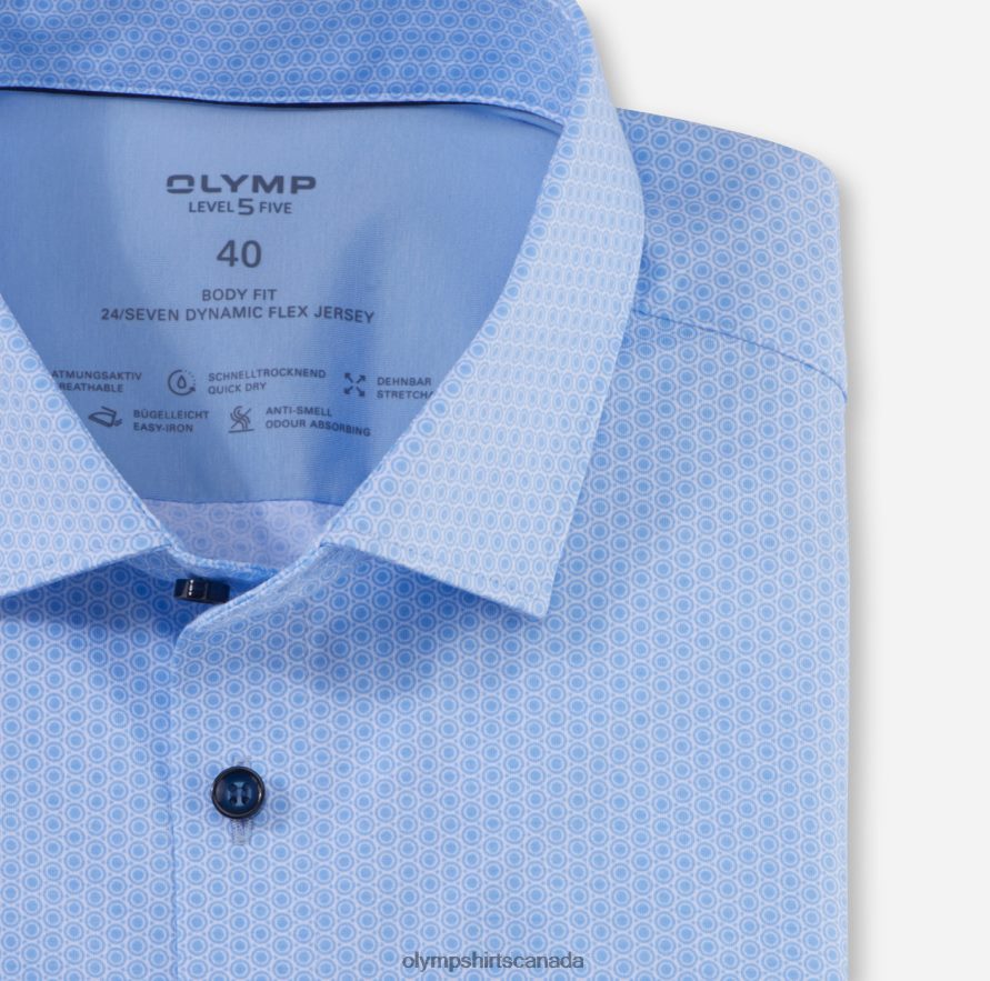 OLYMP Level Five 24/Seven Body Fit Business Shirt Modern Kent Bleu H2P42H455 Clothing