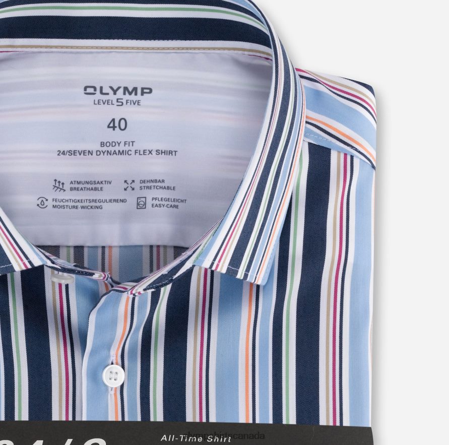 OLYMP Level Five 24/Seven Body Fit Business Shirt Modern Kent Bleu H2P42H825 Clothing