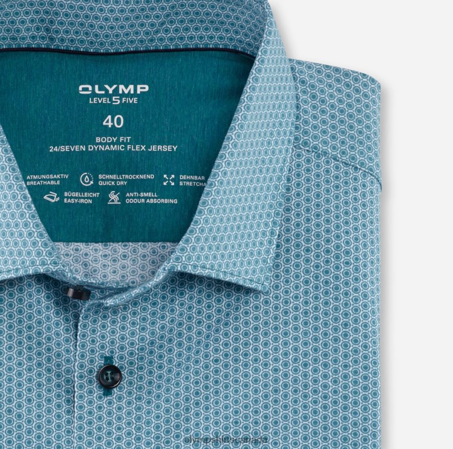 OLYMP Level Five 24/Seven Body Fit Business Shirt Modern Kent Emerald H2P42H675 Clothing