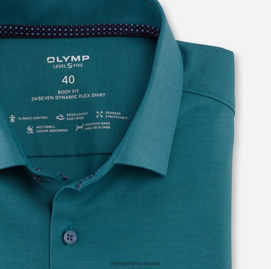 OLYMP Level Five 24/Seven Body Fit Business Shirt Modern Kent Emerald H2P42H738 Clothing