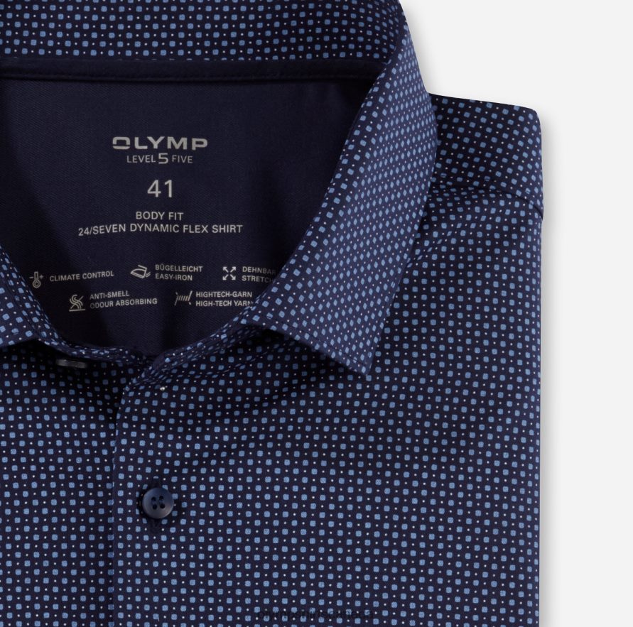 OLYMP Level Five 24/Seven Body Fit Business Shirt Modern Kent Marine H2P42H446 Clothing