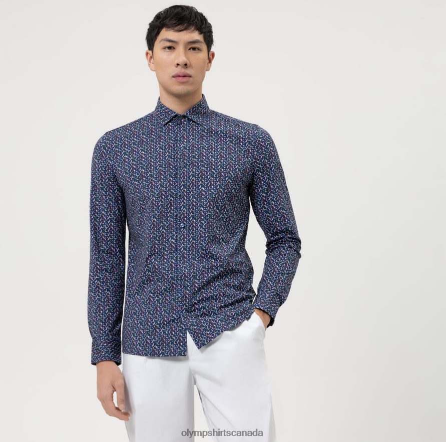 OLYMP Level Five 24/Seven Body Fit Business Shirt Modern Kent Marine H2P42H517 Clothing