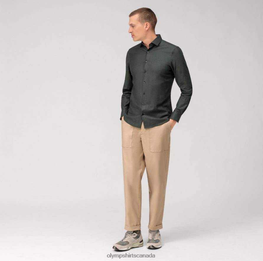 OLYMP Level Five 24/Seven Body Fit Business Shirt Modern Kent Olive H2P42H396 Clothing