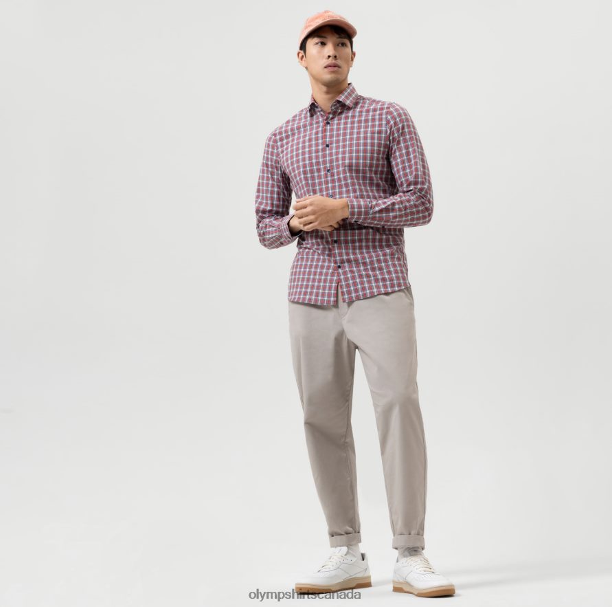 OLYMP Level Five 24/Seven Body Fit Business Shirt Modern Kent Red H2P42H648 Clothing