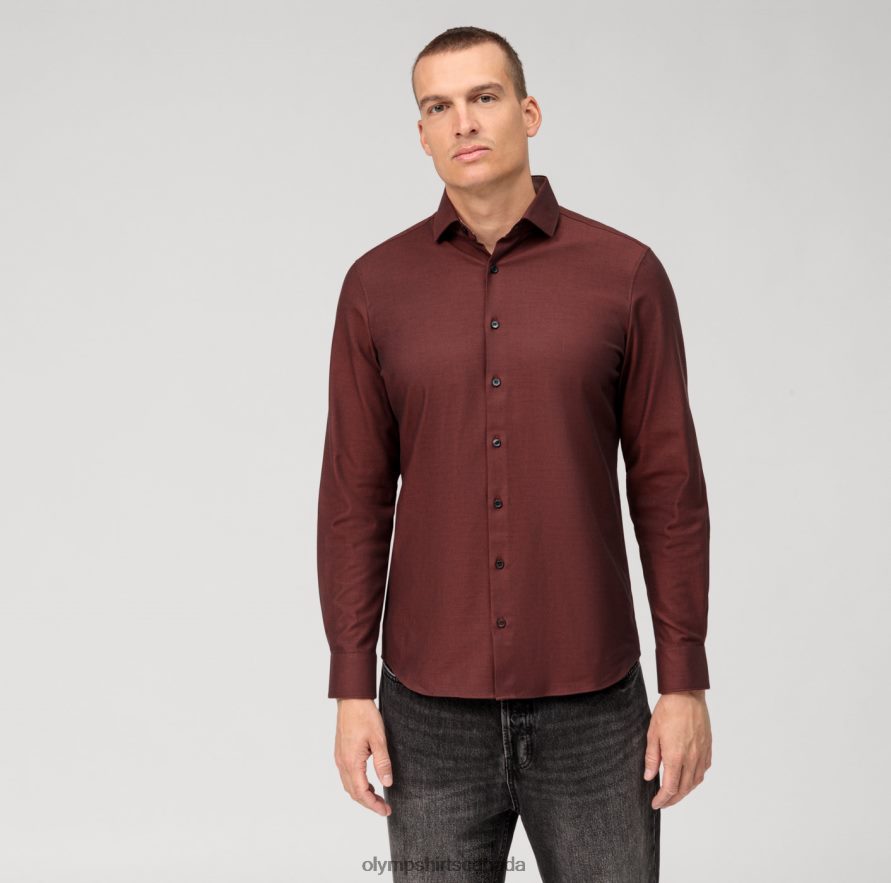 OLYMP Level Five 24/Seven Body Fit Business Shirt Modern Kent Reddish Brown H2P42H421 Clothing