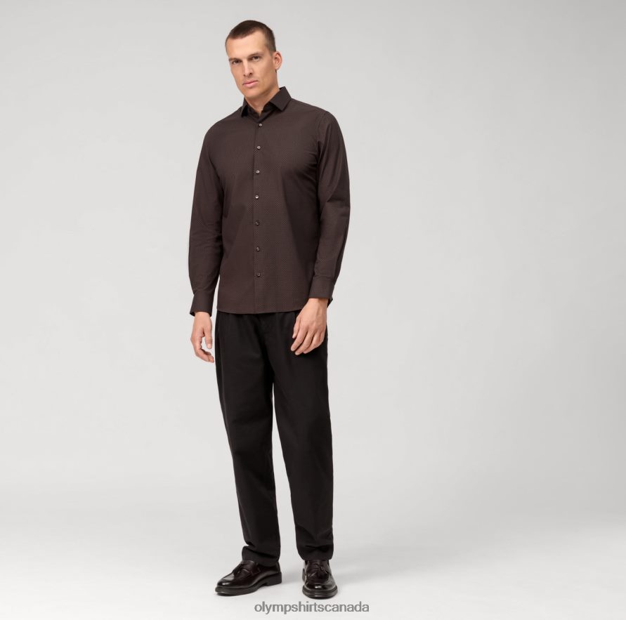 OLYMP Level Five 24/Seven Body Fit Business Shirt Modern Kent Reddish Brown H2P42H540 Clothing