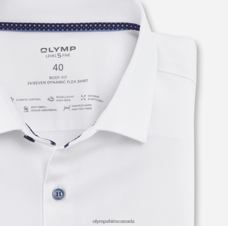 OLYMP Level Five 24/Seven Body Fit Business Shirt Modern Kent White H2P42H567 Clothing