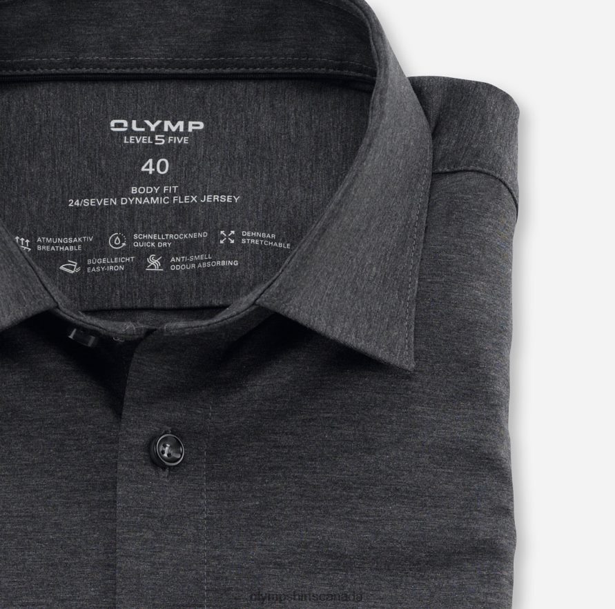 OLYMP Level Five 24/Seven Body Fit Business Shirt New York Kent Anthracite H2P42H400 Clothing