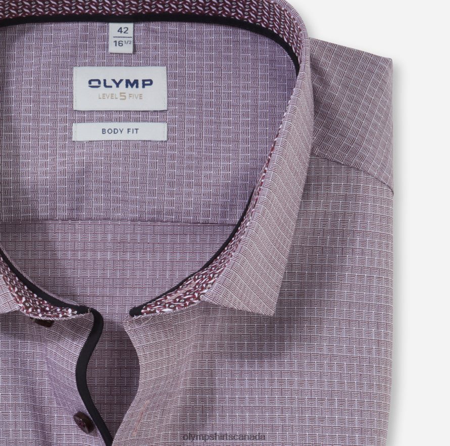 OLYMP Level Five Body Fit Business Shirt Long Sleeve Extra Long Modern Kent Dark Red H2P42H904 Clothing