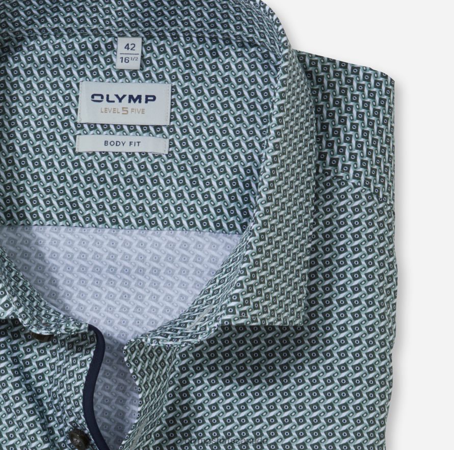 OLYMP Level Five Body Fit Business Shirt Long Sleeve Extra Long Modern Kent Olive H2P42H879 Clothing