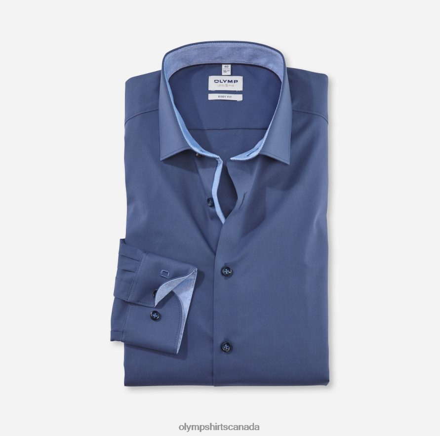 OLYMP Level Five Body Fit Business Shirt Long Sleeve Extra Long Modern Kent Smoke Blue H2P42H896 Clothing