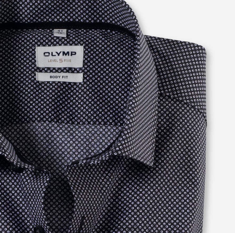 OLYMP Level Five Body Fit Business Shirt Modern Kent Black H2P42H356 Clothing