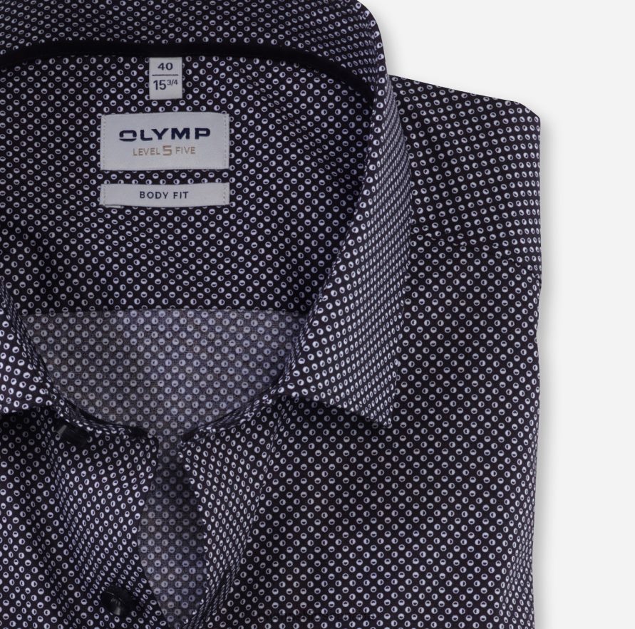 OLYMP Level Five Body Fit Business Shirt Modern Kent Black H2P42H622 Clothing