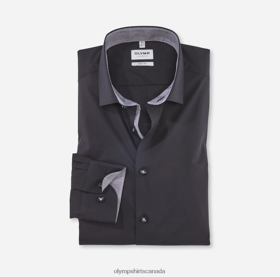 OLYMP Level Five Body Fit Business Shirt Modern Kent Black H2P42H744 Clothing