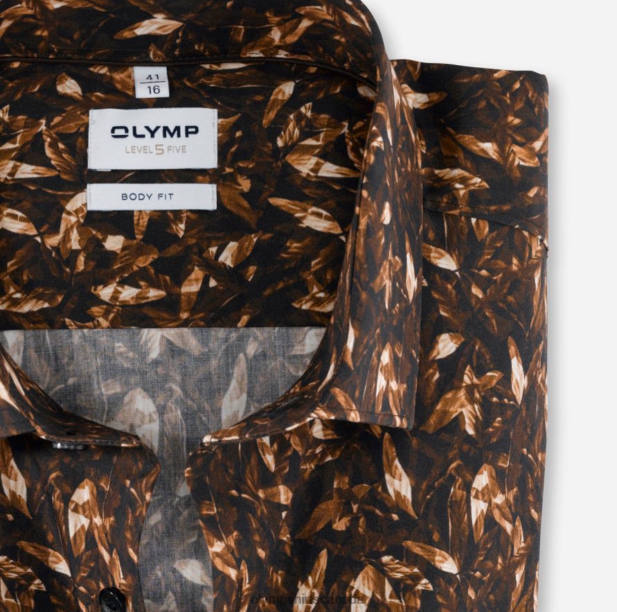 OLYMP Level Five Body Fit Business Shirt Modern Kent Brown H2P42H783 Clothing