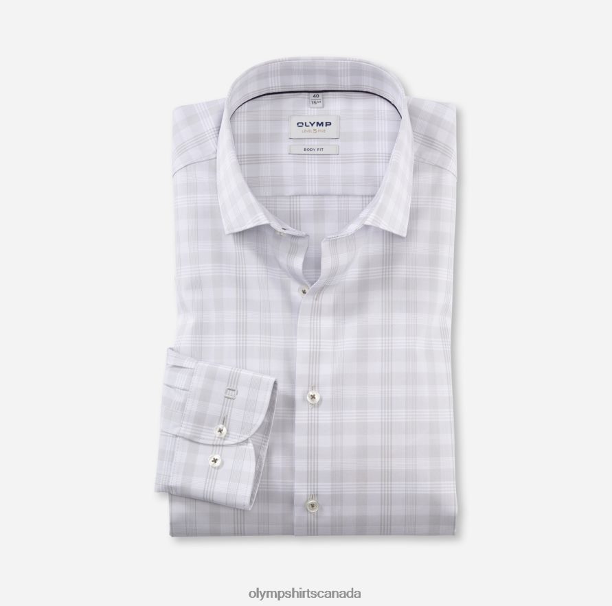 OLYMP Level Five Body Fit Business Shirt Modern Kent Light Grey H2P42H452 Clothing
