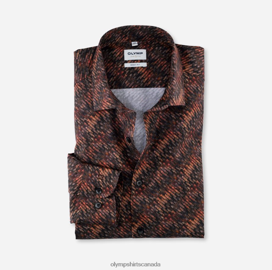 OLYMP Level Five Body Fit Business Shirt Modern Kent Red Orange H2P42H663 Clothing