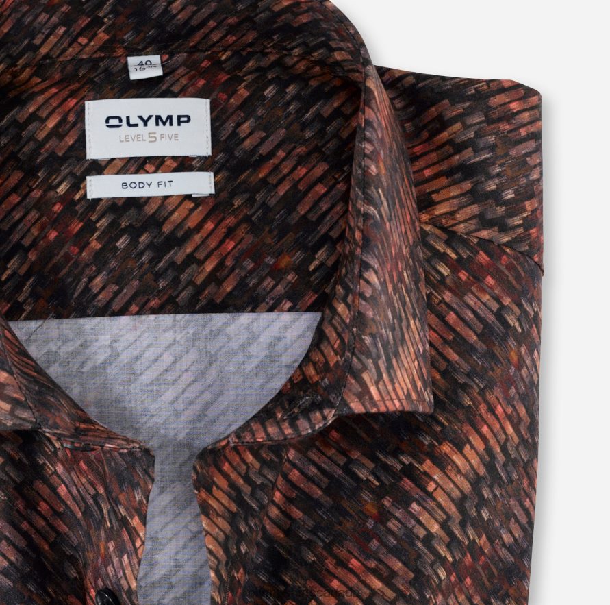 OLYMP Level Five Body Fit Business Shirt Modern Kent Red Orange H2P42H663 Clothing